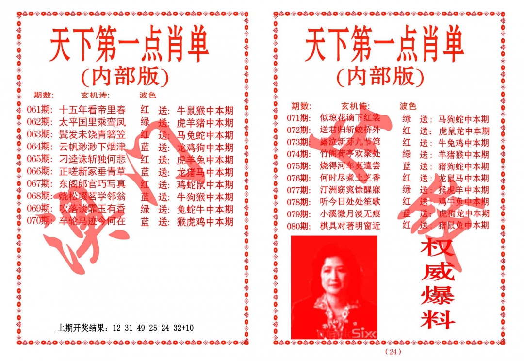 075期天下第一单肖单[图]